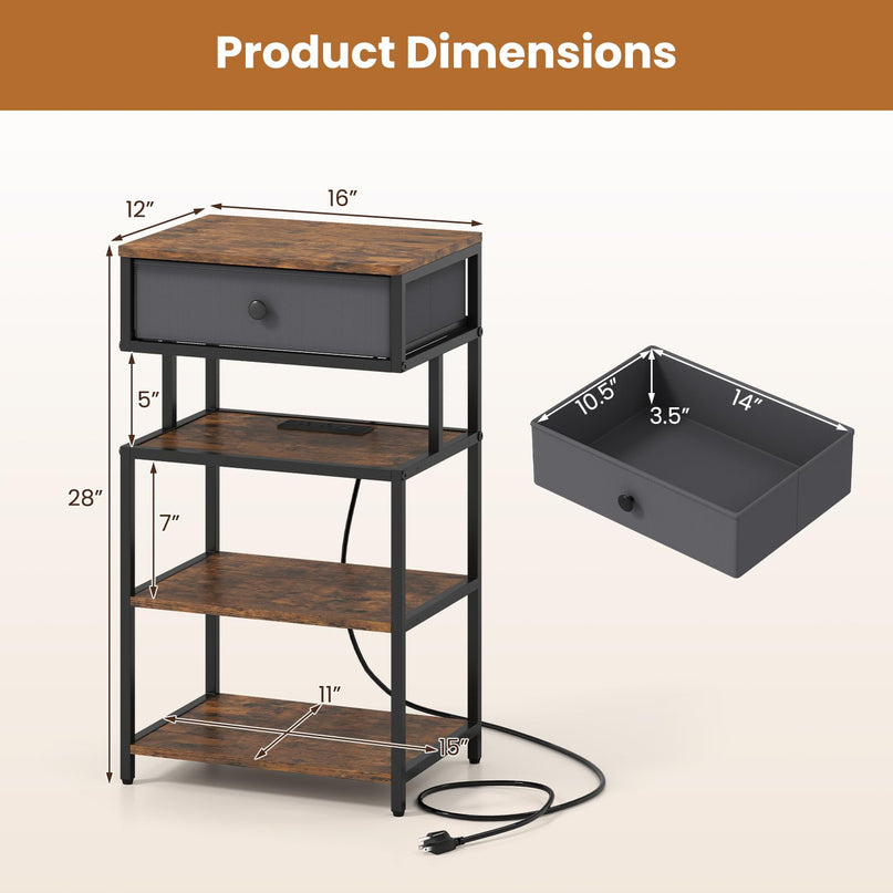 Giantex End Table with Charging Station | 28'' Tall Bedside Night Stand w/USB & Type-C Port (1/2)