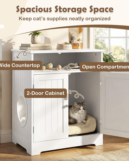 GIANTEX Cat Litter Box Enclosure | Hidden Litter Box Furniture with Mat
