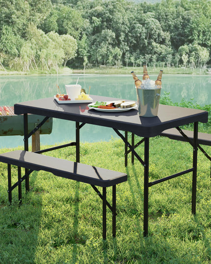 Giantex Folding Picnic Table Bench Set, Rectangular Patio Dining Table Set for 4, with HDPE Tabletop