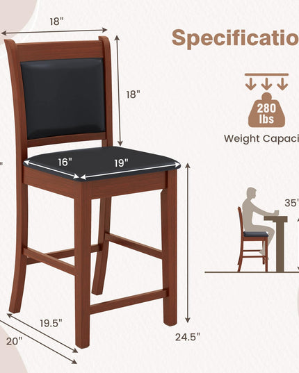 Giantex 24.5" Bar Stools Set of 2, Upholstered Counter Height Bar Stools w/Faux Leather Cushion & Footrest