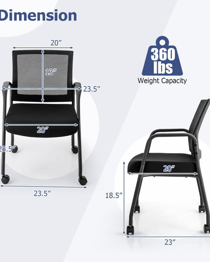 Giantex Waiting Room Chairs - Reception Chairs, Office Guest Chairs with Wheels, Metal Frame & Armrests