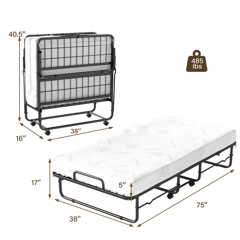 Lit d'appoint pliant Giantex 75" x 38" (taille double) avec cadre métallique robuste et pliable