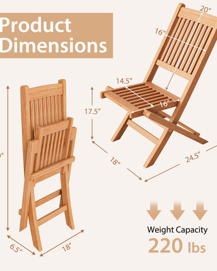 Giantex Patio Folding Chairs, Solid Teak Wood Outdoor Chairs with Slatted Seat & Back