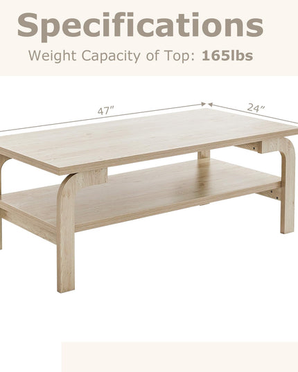 Giantex 2-Tier Coffee Table with Storage, 47” Mid Century Rectangle Accent Table with Open Shelf