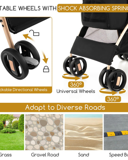 Giantex Pet Stroller 3-in-1, Folding Dog Stroller Detachable Carrier Car Seat (Black & Gold)