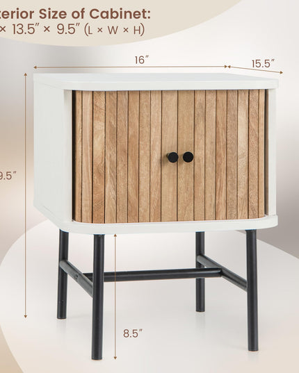 Giantex Mid-Century Modern Nightstand, Wood Bedside Table with Sliding Doors and 4 Metal Legs