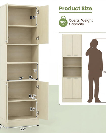Giantex 75'' Tall Freestanding Cupboard with Doors & Shelves