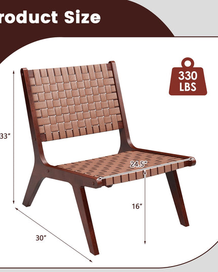 Giantex Woven Leather Accent Chair, Mid Century Modern Lounge Chair with Wood Frame, Max Load 300 Lbs, Brown