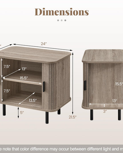 Table de chevet moderne de style Mid-Century Giantex 61 cm avec portes coulissantes cannelées et étagères de rangement