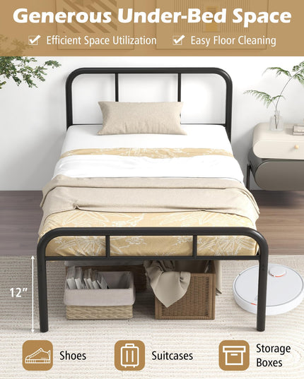 Giantex Twin Size Bed Frame, Modern Metal Platform Bed with Headboard and Footboard, Heavy Duty Steel Slat Support Mattress Foundation