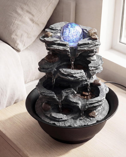Giantex Tabletop Water Fountain with Rotating Crystal Ball & LED Lights