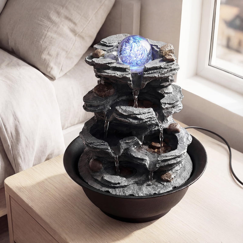 Fontaine à eau de table Giantex avec boule de cristal rotative et lumières LED