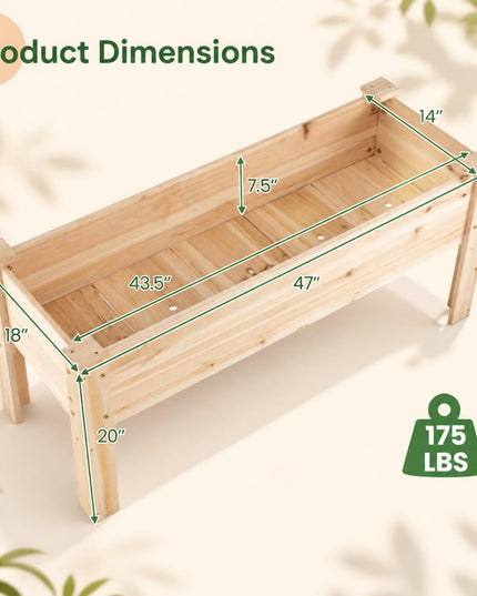 Jardinière en bois sur pieds, 120,65 cm L x 43,18 cm l x 50,8 cm H