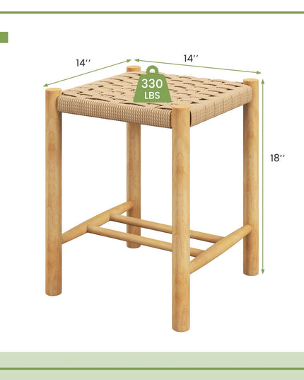 Giantex Wood Stools Set of 2, 18" Tall Boho Backless Stool Chairs with Rubber Wood Legs