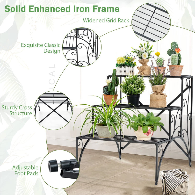 Giantex 3 Tier Metal Plant Stand for Outdoor Porch Garden Patio Balcony