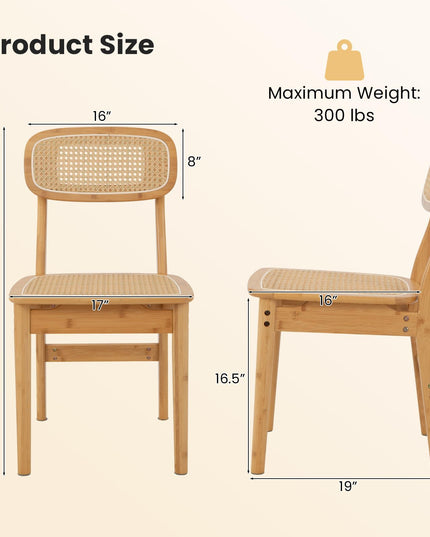 Giantex Rattan Dining Chairs Set of 2, Boho Cane Kitchen Chairs, Max Load 300 Lbs