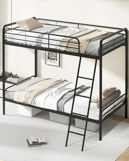 Giantex Metal Bunk Bed Twin Over Twin, Heavy Duty Twin Bunk Beds with Inclined Ladder & Safety Guardrails