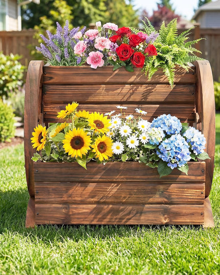 Jardinière en Bois Giantex en Forme de Chariot pour Fleurs, Herbes et Légumes