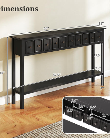 Giantex 60" Entryway Table with 4 Drawers and Open Storage Shelf