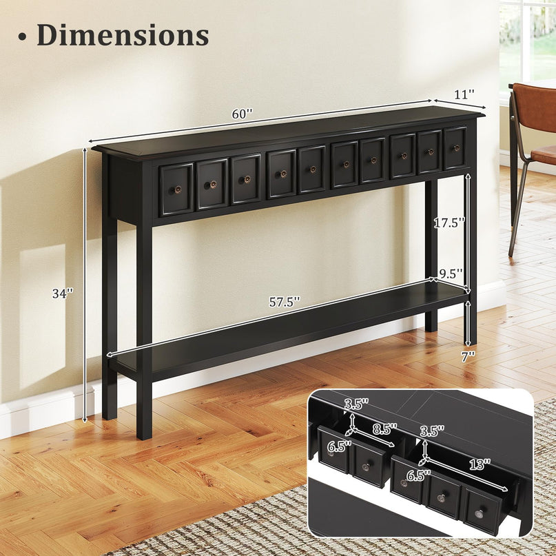 Giantex 60" Entryway Table with 4 Drawers and Open Storage Shelf