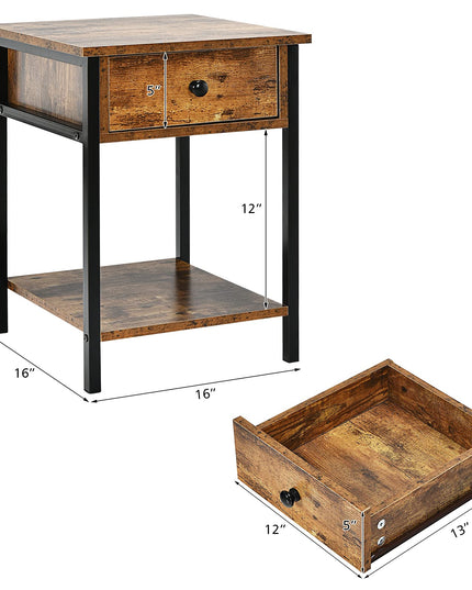 Giantex 2-Tier End Table with Drawer&Shelf Easy Assembly Sofa Side Table