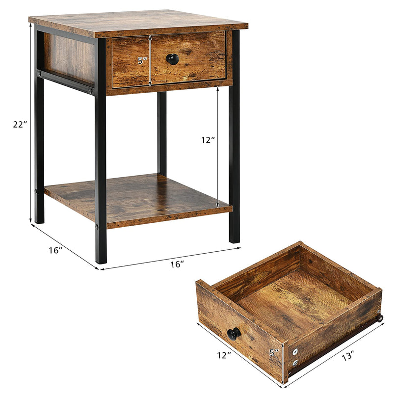 Giantex 2-Tier End Table with Drawer&Shelf Easy Assembly Sofa Side Table