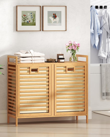 Giantex Tilt Out Laundry Hamper 20 Gal Bamboo Laundry Storage Cabinet