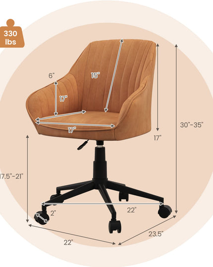 Giantex Leather Office Chair Brown, Mid Century Desk Chair with Wheels and Ergonomic Armrests