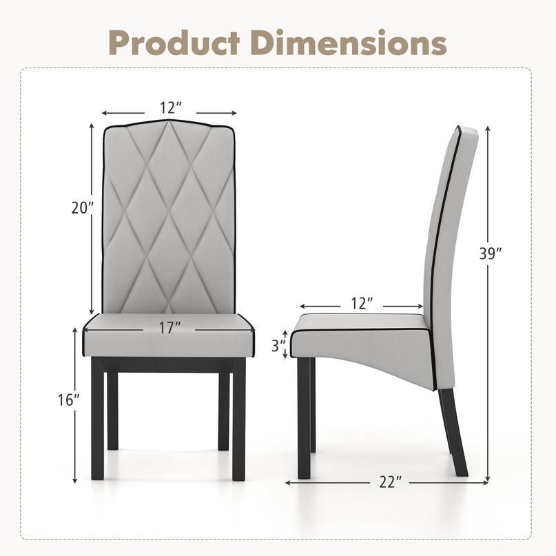 Giantex Upholstered Dining Chairs Set of 2, Tufted Fabric Dining Room Chairs w/High Backrest, High-density Sponge Cushion, Solid Rubber Wood Frame