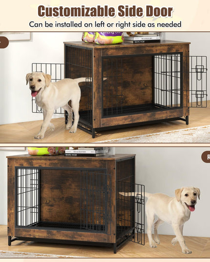 Giantex Dog Crate Furniture - Dog Kennel Side Table with Double Doors & Removable Pull-Out Tray