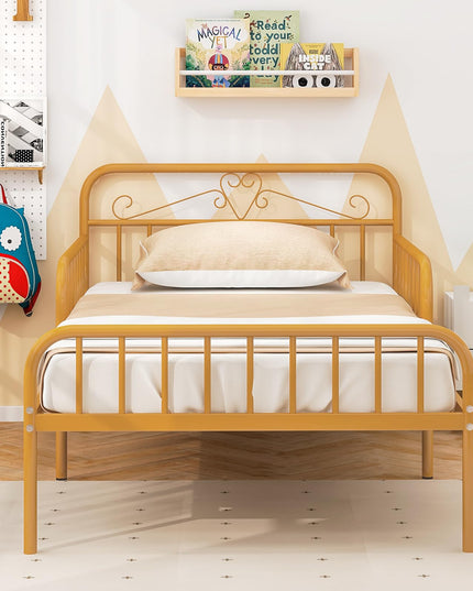 Giantex Metal Twin Bed Frames for Kids, Heavy Duty Metal Platform Bed Frame with Headboard & Safety Guardrails