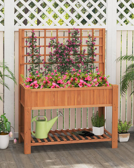 Giantex Wooden Elevated Planter Box with Legs and Drainage Holes for Climbing Plants