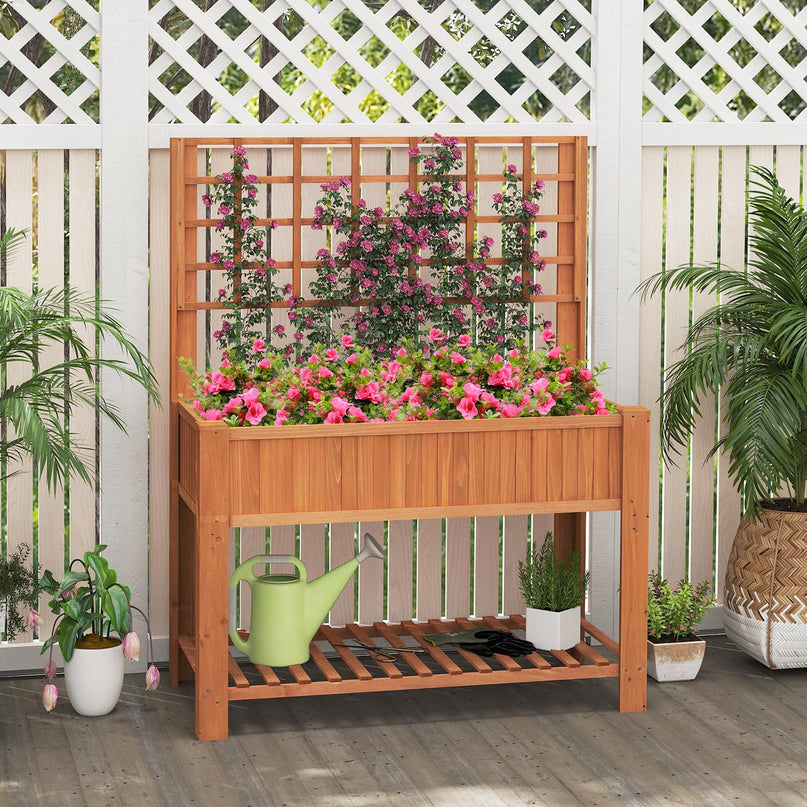 Giantex Wooden Elevated Planter Box with Legs and Drainage Holes for Climbing Plants