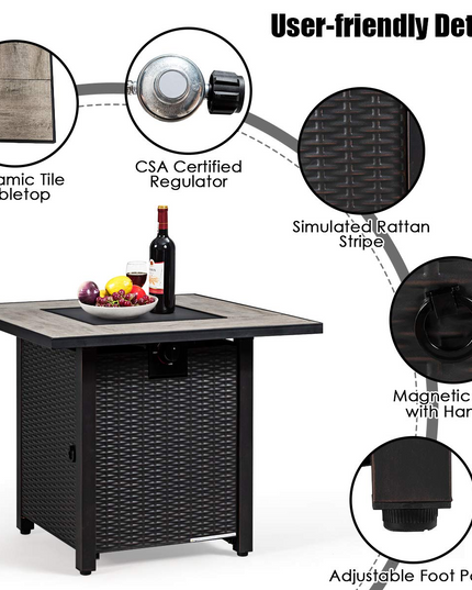 Giantex Propane Fire Pit Table, 30 inch 50,000 BTU Square Gas Firepits w/ Ceramic Tabletop