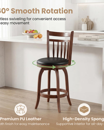 GIANTEX Swivel Bar Stools Set of 2/4 with Faux Leather Padded Seat