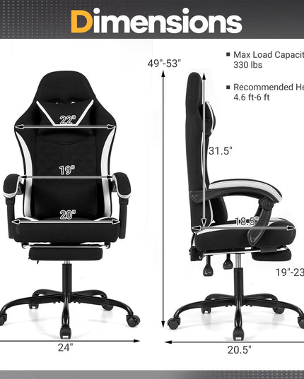 Fauteuil de gaming ergonomique et réglable avec repose-tête, repose-pieds et pivotement à 360°