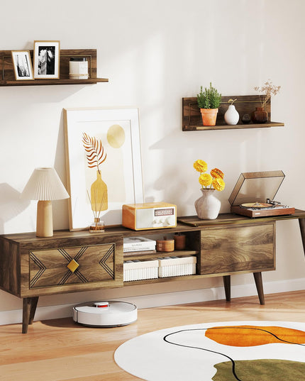 Giantex 85 Inch TV Stand and 2 Floating Shelves Set