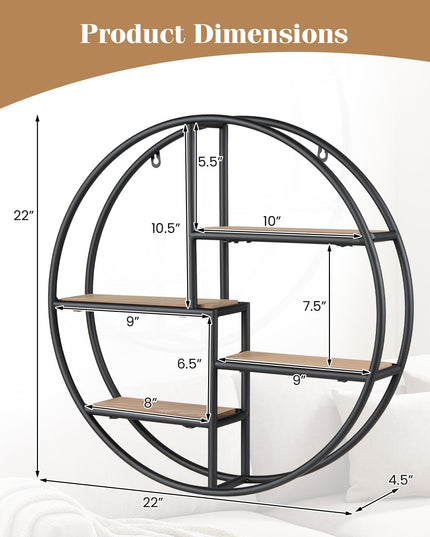 Giantex Industrial Style Round Wall Shelves for Living Room