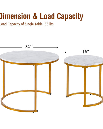 Giantex Nesting Coffee Table Set of 2, Round Stacking Side Tables with Wooden Tabletop & Powder Coated Steel Frame