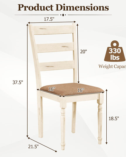 GIANTEX Farmhouse Ladder Back Kitchen Chairs | Upholstered Dining Room Chair w/Soft Padded Seat & Ergonomic Backrest