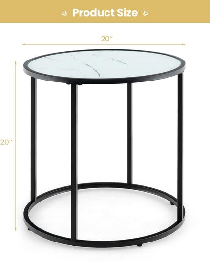 Giantex Round Side Table, Tempered Glass End Table with Metal Frame