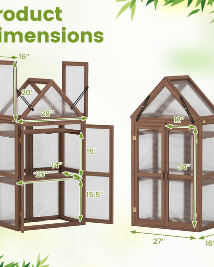 GIANTEX Mini Greenhouse Storage Shelves w/ Transparent Flip-Top Roof for Garden