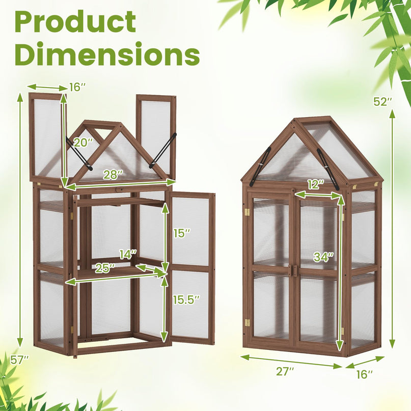 GIANTEX Mini Greenhouse Storage Shelves w/ Transparent Flip-Top Roof for Garden