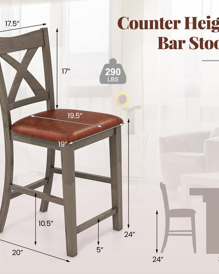 Giantex 24" Bar Stools Set of 2/4, Counter Height Bar Stools with Cross Back & Faux Leather Upholstered Seat