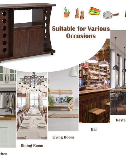 Buffet Server, Rolling Sideboard, Wood Credenza, Console Table