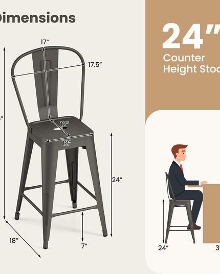 Giantex 24" Metal Bar Stools Set of 4 Counter Height Bar Chairs
