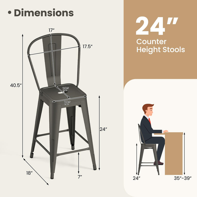 Giantex 24" Metal Bar Stools Set of 4 Counter Height Bar Chairs