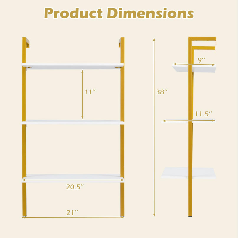 Giantex Ladder Shelf 3-Tier Wood Wall Mounted Bookshelf(1/2)