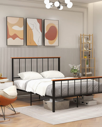 Giantex Queen/Full Size Metal Platform Bed Frame with Spindle Headboard & Footboard, Black