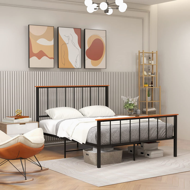 Giantex Queen/Full Size Metal Platform Bed Frame with Spindle Headboard & Footboard, Black